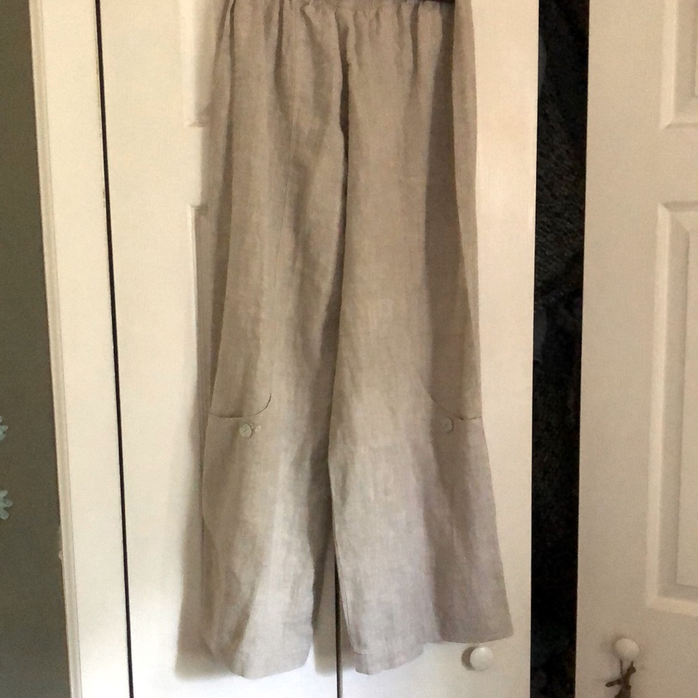 COPY - Linen wide leg pants with button pockets
